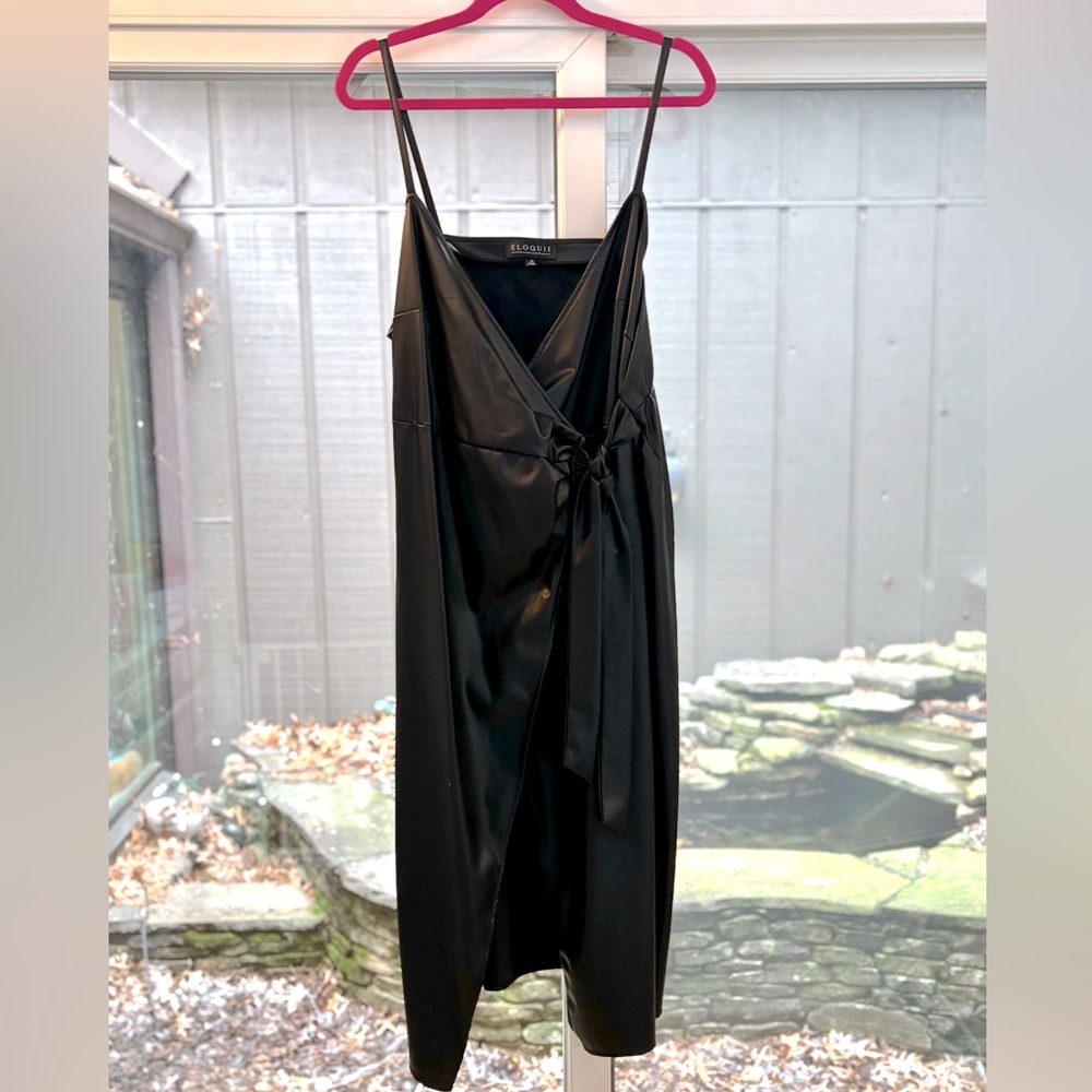 ELOQUII Size 16 Black Faux Leather Wrap Dress